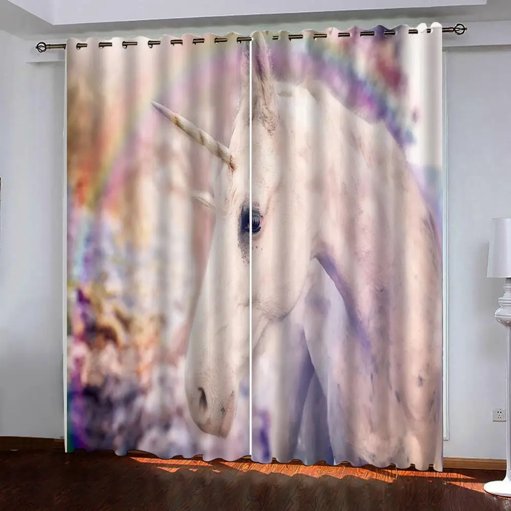 photo Blackout Window Drapes Luxury 3D Curtains For Living room rainbow curtains horse curtain