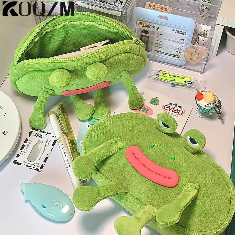 Funny Big Mouth Frog Pen Bag Students Large Capacity Desktop Stationery Storage Plush Pencil Case