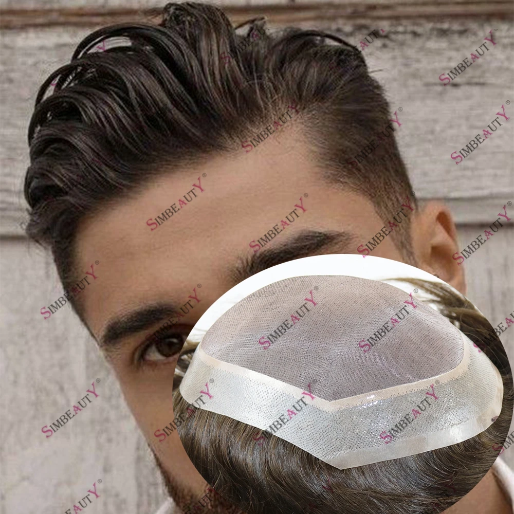 Invisible PU Edge Mono Top Human Hair Toupee for Men 100% Human Hair Ash Brown Natural Straight Mono Base Breathable Cheap Wig