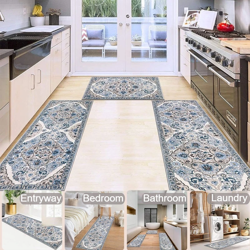 

Bohemian Style Kitchen Carpet Oil Absorbing Anti Slip Washable Floor Mat Suitable for Laundry Hallway Home Decoration Door Mat