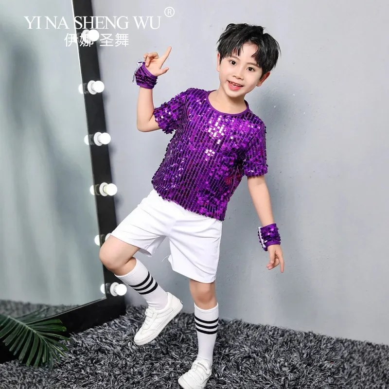 Traje de baile de Jazz para niños y niñas, trajes con lentejuelas para el Día de los niños, ropa para el escenario de baile callejero moderno de Hip-hop