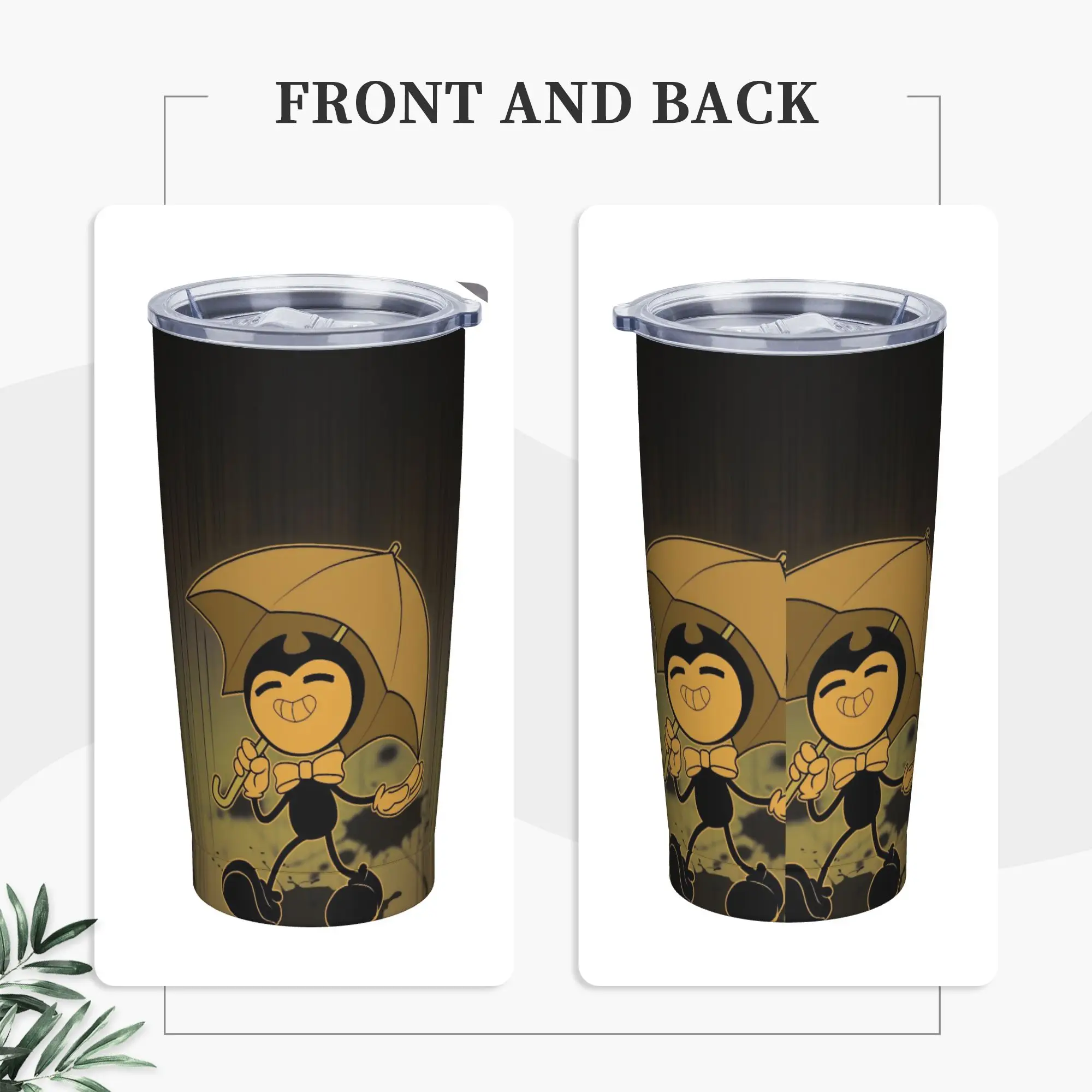 Bendy and the Dark Revival Insulated Tumbler with Straws Lid Gaming Stainless Steel Thermal Mug Outdoor Bottle Cup, 20oz