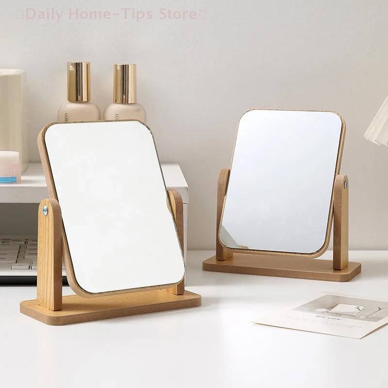 

1PC Wooden Vanity Mirror Clear Personal Use Stand Angle Adjustable Makeup Base Desktop