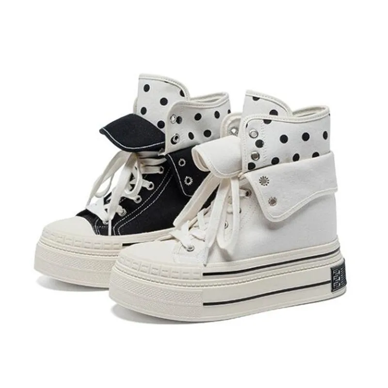 2026 New Brand Fresh Women Canvas Shoes High Top Female Students School Black Sneakers Middle Cut Comforable Autumn Casual Shoes