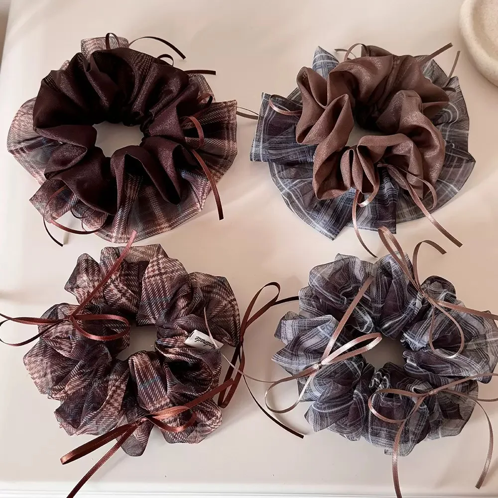 Vintage Karierte Organza-Haarschleife - Elegante Doppellagige Haarschleife mit Banddetails, Ein Femininer Haaraccessoire – Detail 8