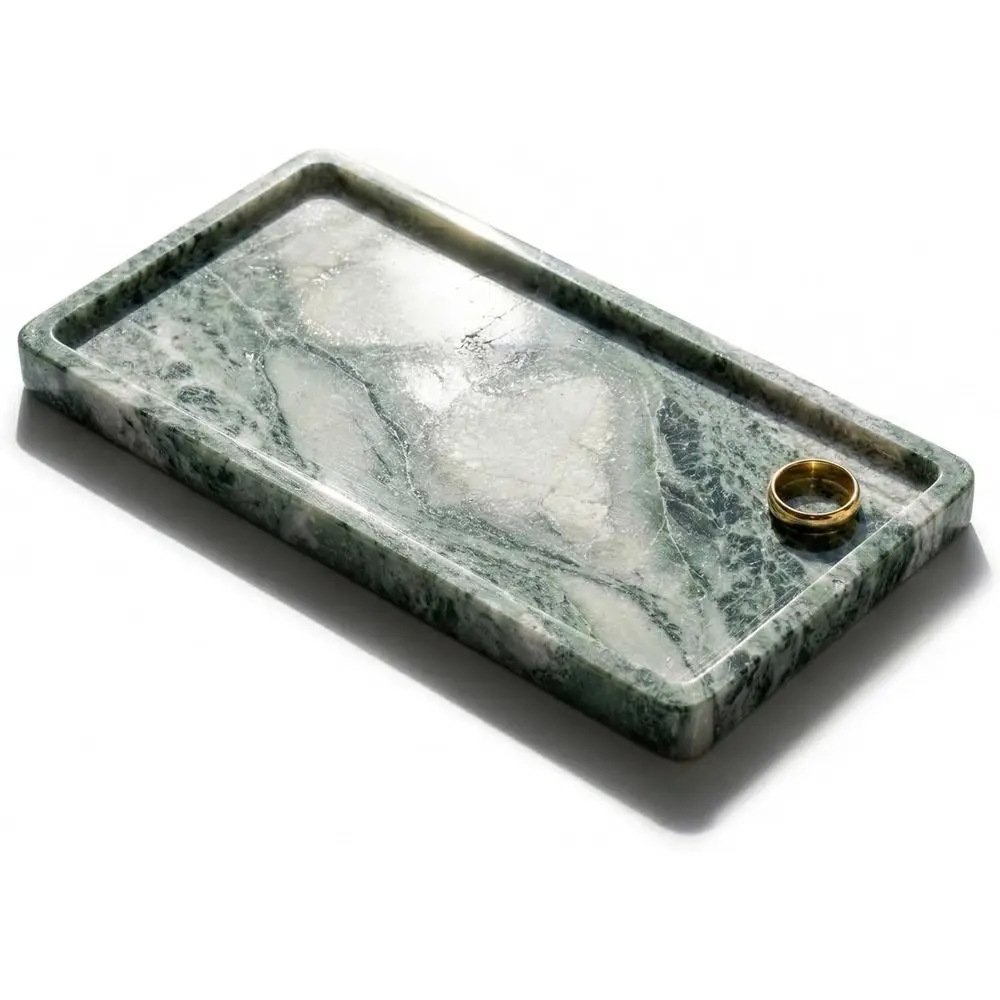

Green Marble Tray – 12" x 6.5" Decorative Vanity Tray or Bathroom, Countertop, lry, Candles, Kitchen | Natural Stone Organizer