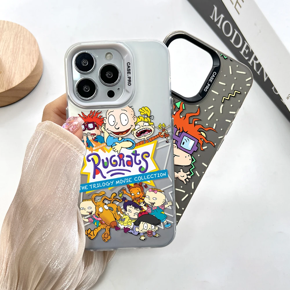 Cartoon Funny Cute R-Rugrats Phone Case for IPhone 13 12 11 15 14 Pro Max Plus Creative Border Silver Plated Hard TPU Cover