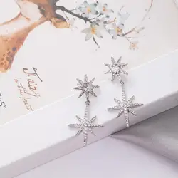 Trendy Fashionable Gold-Plated Copper Silver Needle Hypoallergenic Zircon Star Earrings for Women Girls Wholesale