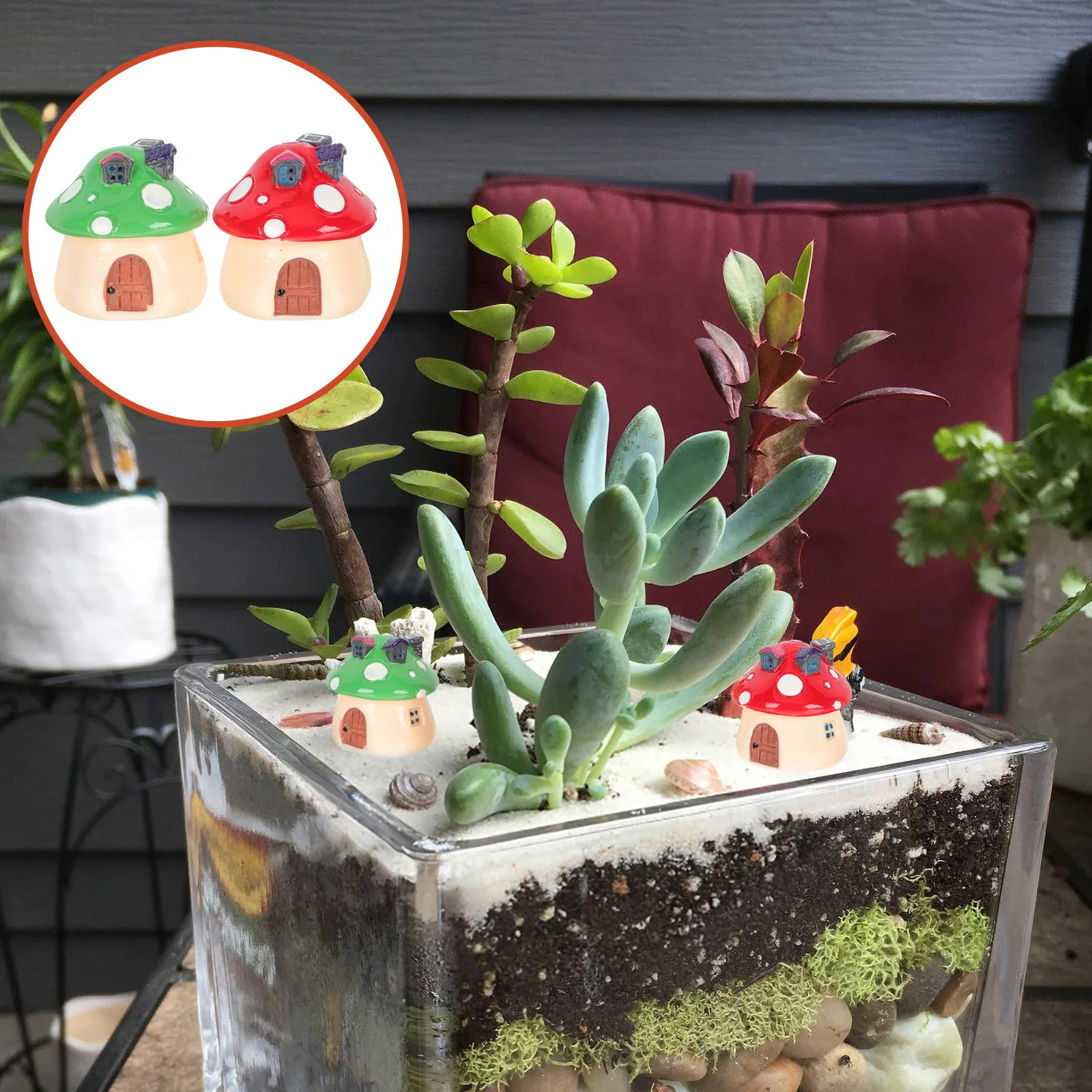 2 قطعة منزل الفطر مصغر المناظر الطبيعية ديكور مشرق اللون مايكرو حديقة الحديقة بونساي زينة صغيرة تماثيل الفطر #1