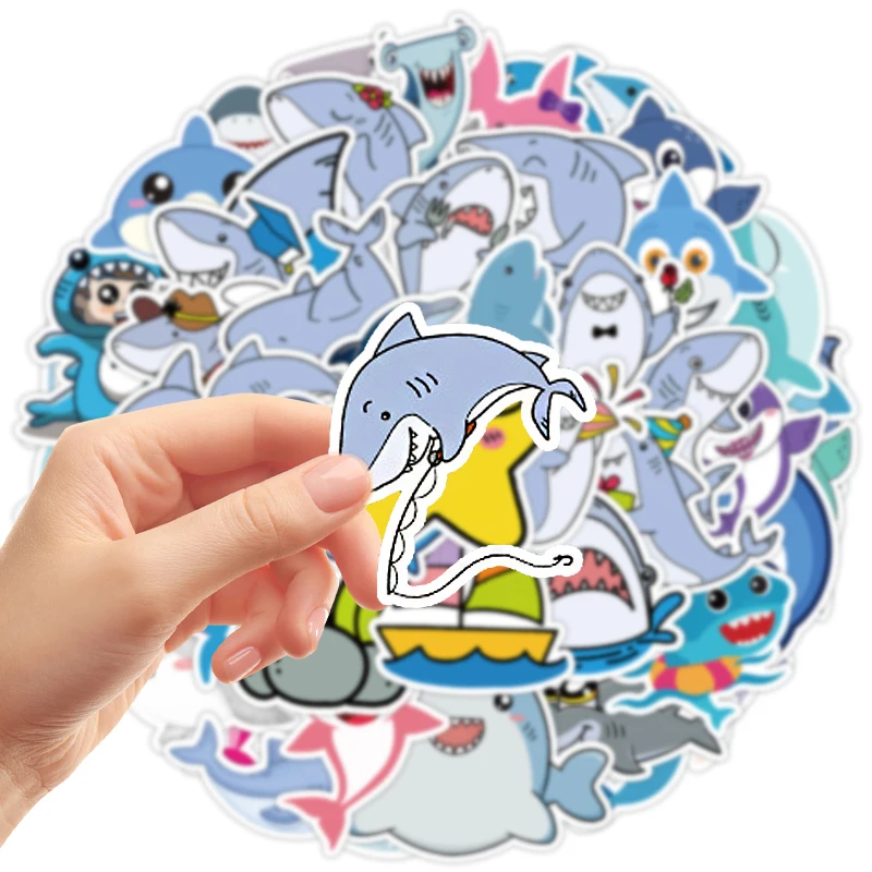 50 шт., наклейки с милой мультяшной акулой, эстетические граффити с океанскими животными, водонепроницаемые виниловые наклейки для бутылок с водой, ноутбук, журнал, подарок