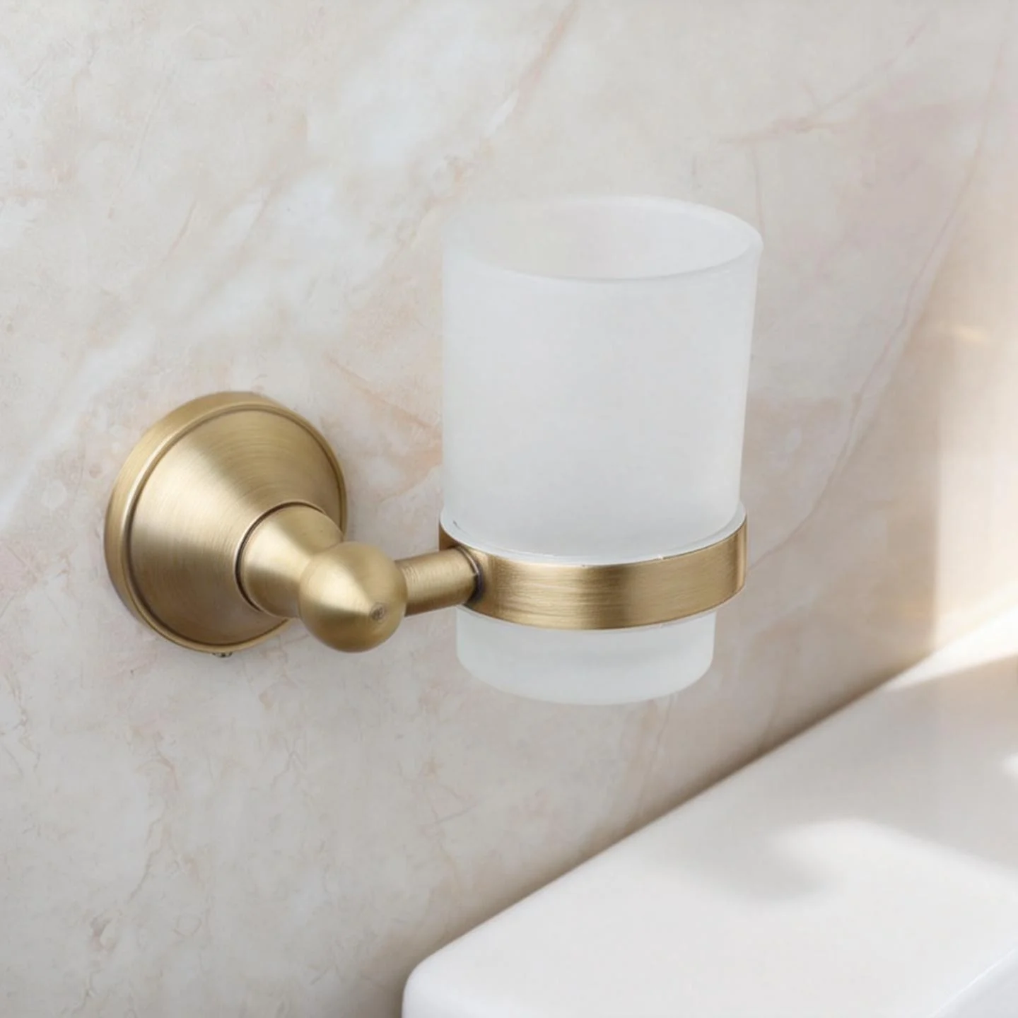 Torayvino Oval Shelf Retro Fashion Bathroom Tooth Brush Cup Antique Brass Wall Mounted Punching installation Bath Accessories