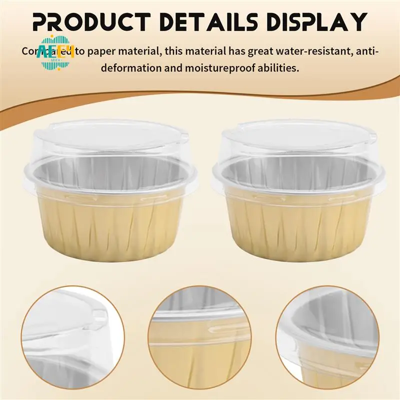 

AEE4-100Pcs Disposable Aluminum Foil Baking Cups Creme Brulee Dessert Oval Shape Cupcake Cups With Lids Cake Egg Tools