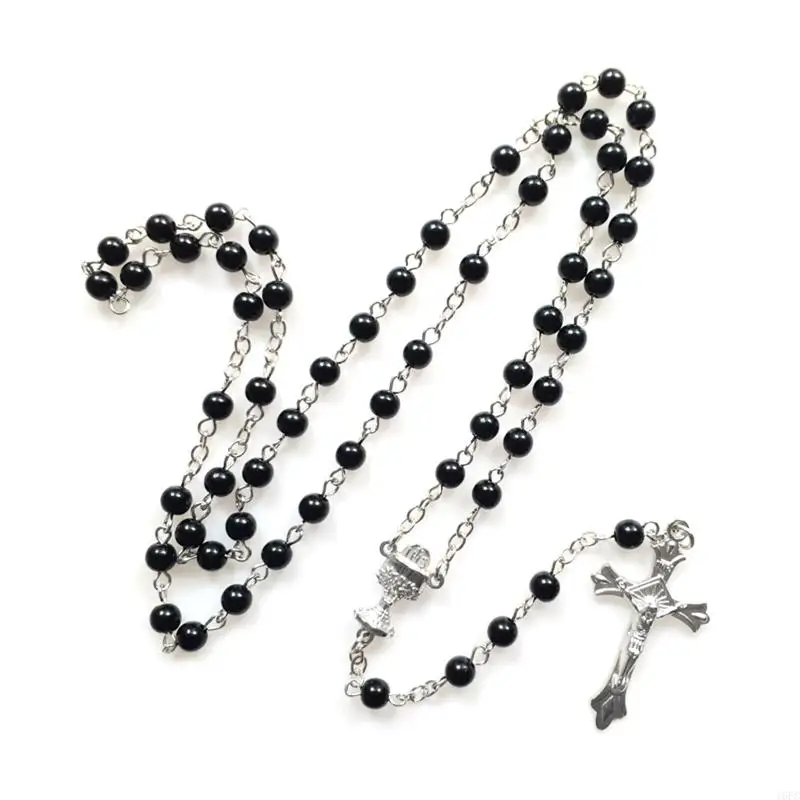 16FC Religion for Cross Rosary Rosary Necklace Holy Jesus Figure Jewelry