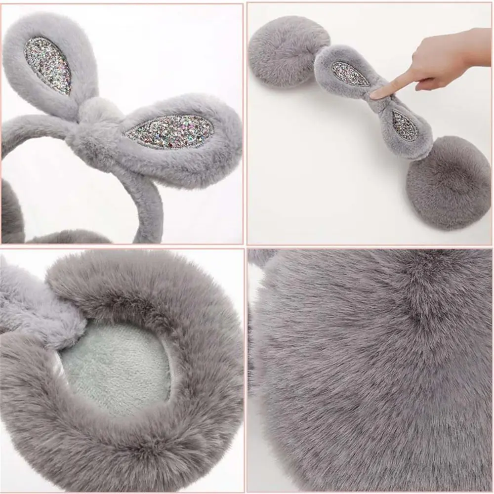 ที่ปิดหูขนปุยน่ารัก แต่งเลื่อม รูปหูกระต่าย ป้องกันความหนาว หนาพิเศษ พับเก็บได้ เก็บความร้อน สำหรับผู้หญิงและเด็กผู้หญิง