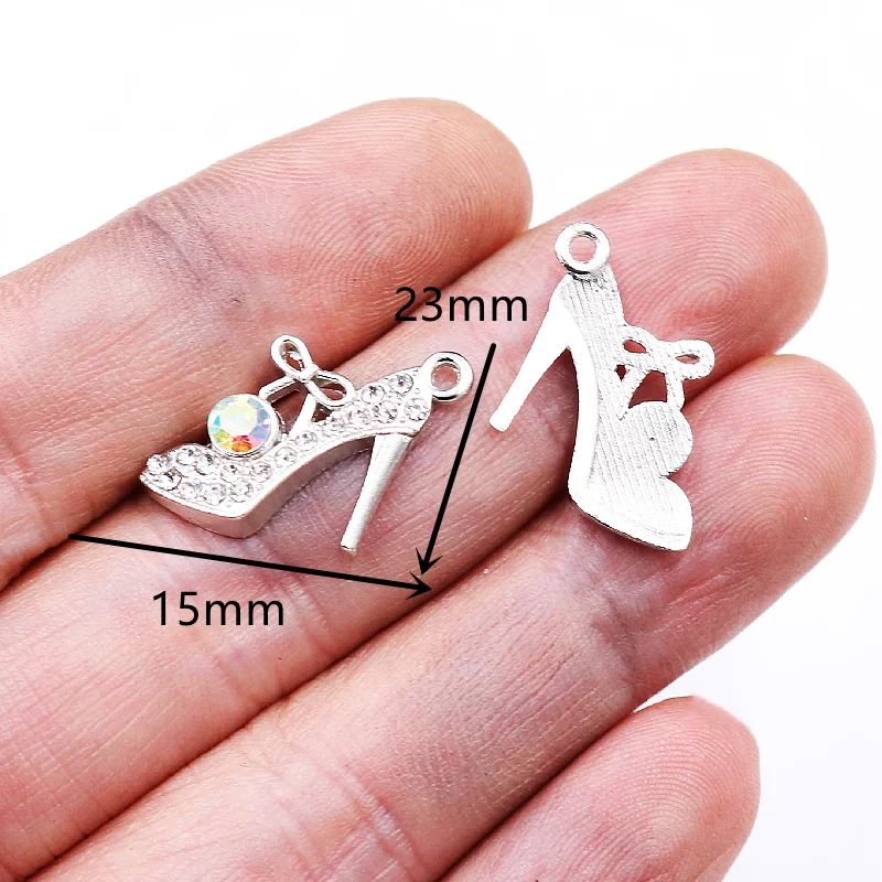 10pcs Handmade Rhinestone Two Tone Ladies High Heels Pendant Pop Bracelet Earrings Accessories DIY Charm Jewelry Crafts Making