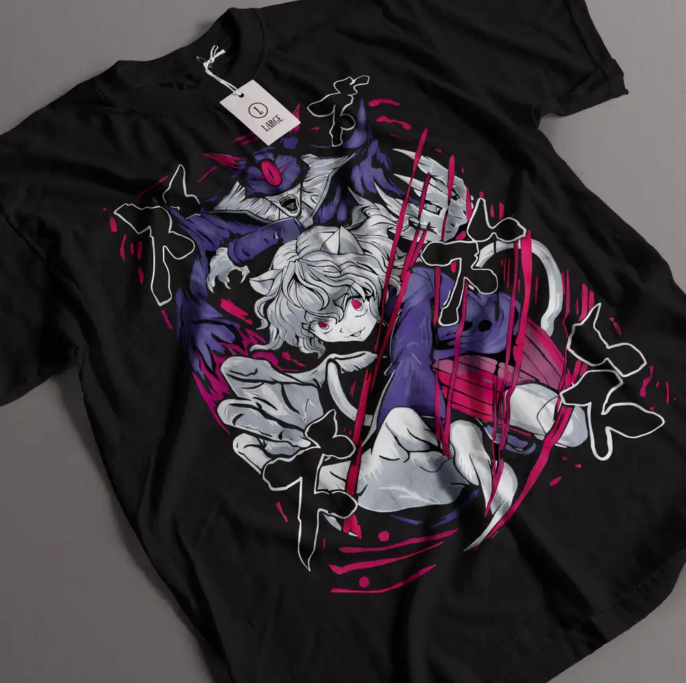 Camiseta con estampado de Anime oscuro Neferpitou, camiseta Unisex con personaje de gato Hunter X Hunter, camisetas de algodón de manga corta a la moda para uso diario, camisetas informales de calle