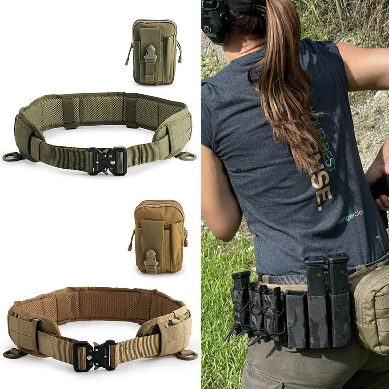 Tactical Battle Belt Hunting MOLLE Men Battle Belt Set War Belt Military Inner Waist Belt with Phone Tool Bag for Shooting