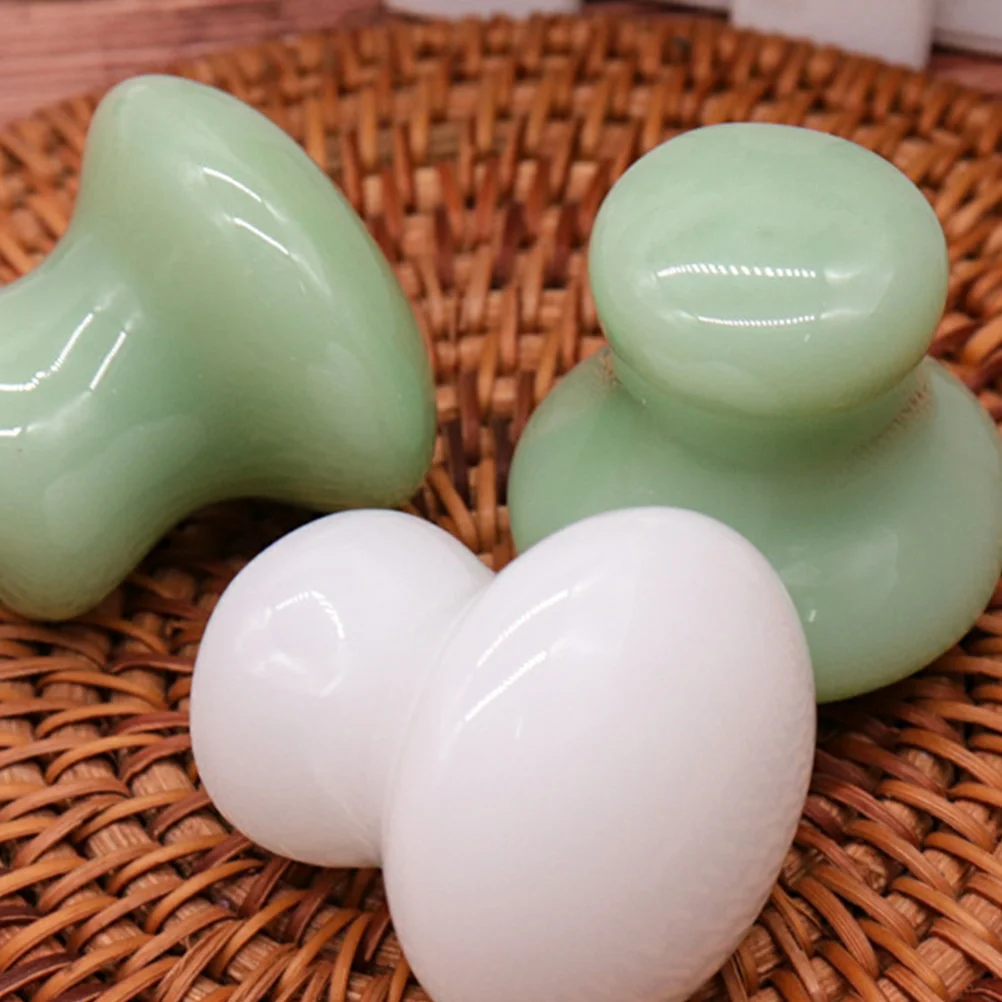 1Pc SPA Energy Round Stone Needle Oil Leading Jade Massage Mushroom Head Massager Scraping Device（Green）