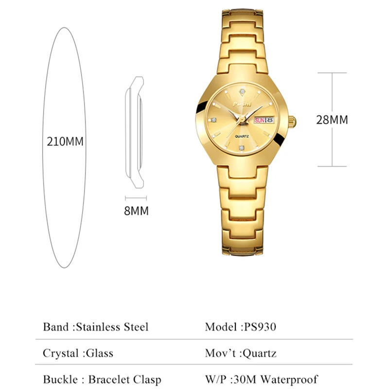 POSHI Fashion Quartz Girls Watch Stainless Steel Simple Women Watch Date Week Waterproof Thin Lady Business Clock  Wristwatch