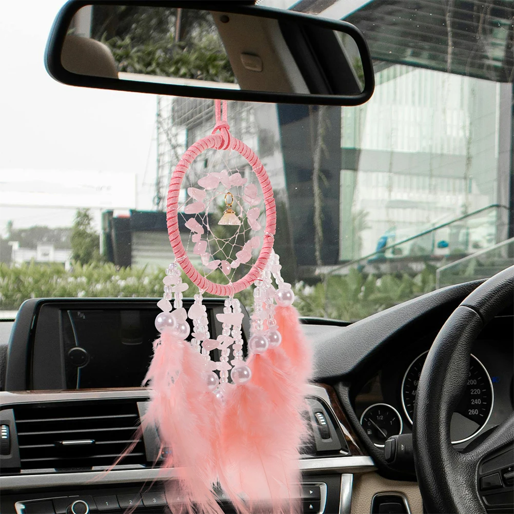 

2Pcs Crystal Stone Car Hanging Dreamcatcher Plume Handmade Aesthetic Interior Decor Cute Accessories Boho Car Decor