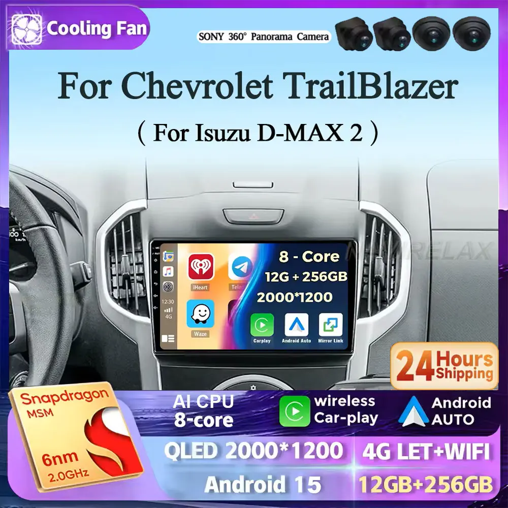 Android 15 carplay para chevrolet trailblazer 2 2012 - 2016 para isuzu D-MAX 2 2012 - 2018 rádio do carro reprodutor de vídeo multimídia wifi
