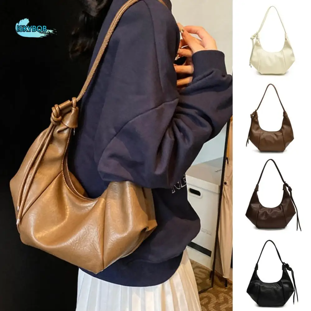 

Fashion PU Leather Underarm Hobo Bag Handbag Korean Style Half-moon Bag Large Capacity Single Shoulder Dumpling Bag Girls