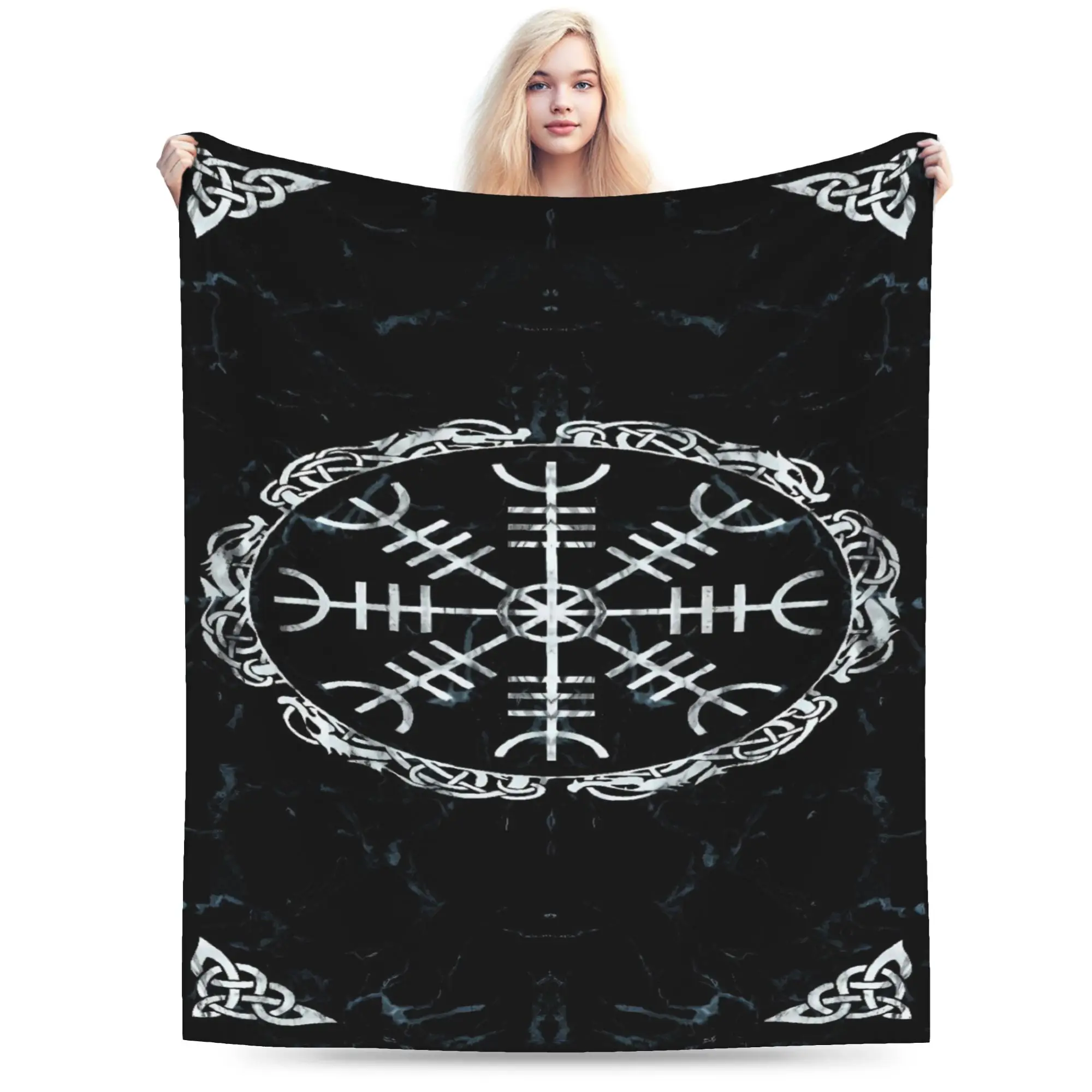 Aegishjalmur Norse Rune Celtic Knot Marble Soft Blankets Plush Throw Blanket Novelty Living Room Flannel Bedspread Bed Cover