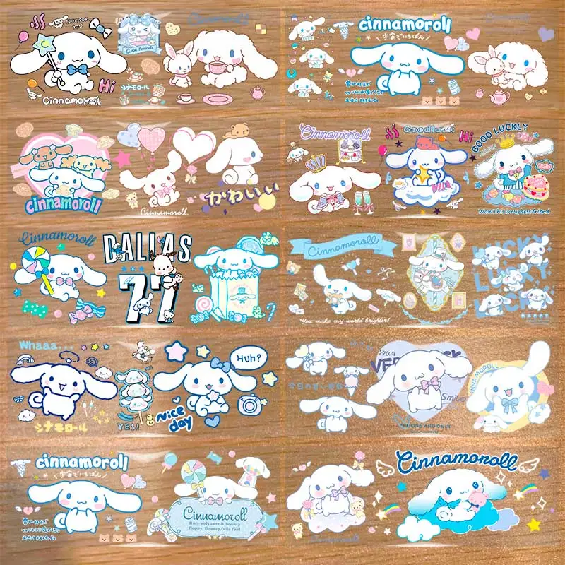 Sanrio-pegatina de transferencia 3D de dibujos animados Cinnamoroll para vasos Libbey de 16oz, pegatina impermeable DIY, taza UV DTF, pegatina encantadora