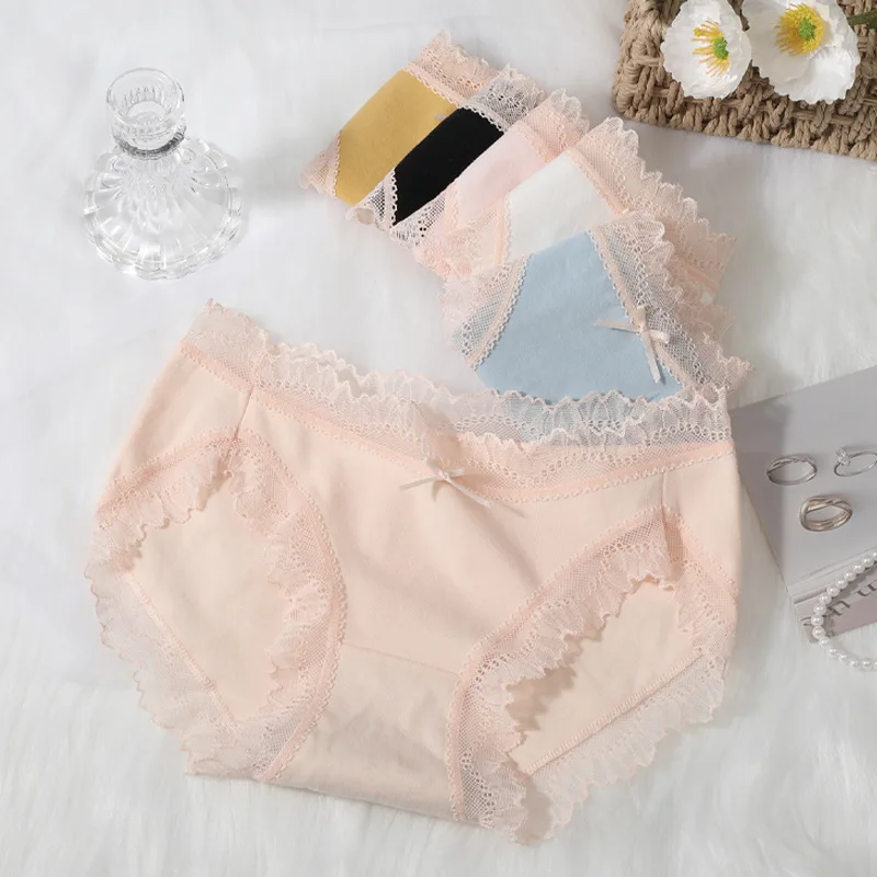 Girls Underwear 5pc/lot panties middle Waist Briefs Young Girl teenagers Pants children students solid cotton lace M L XL