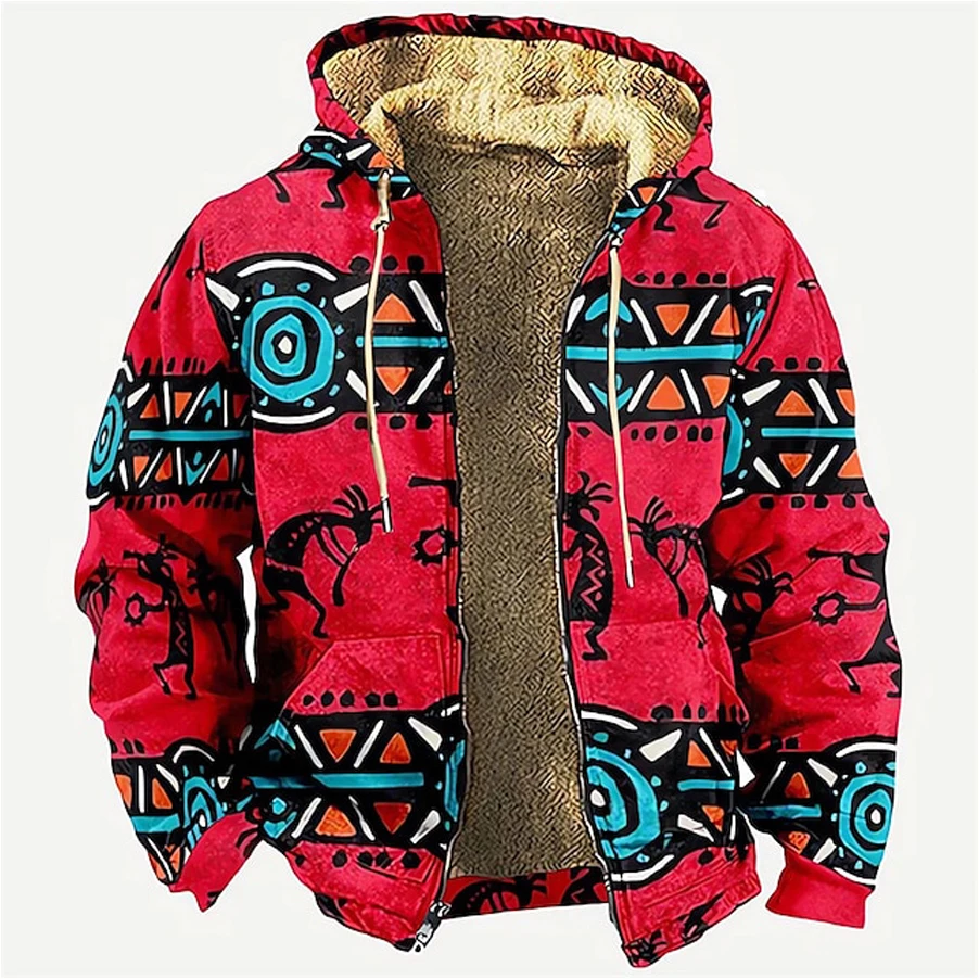 Tribal Graphic Prints Classic Casual Men's Hoodie Fleece Jacket Outerwear Holiday Vacation Going Out Hoodies Fleece Winter