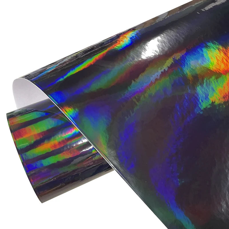 

Premium Gloss Rainbow Black Holographic Chrome Vinyl Wrap Roll DIY Air-Release Adhesive Decal Film Automotive Car Wrapping