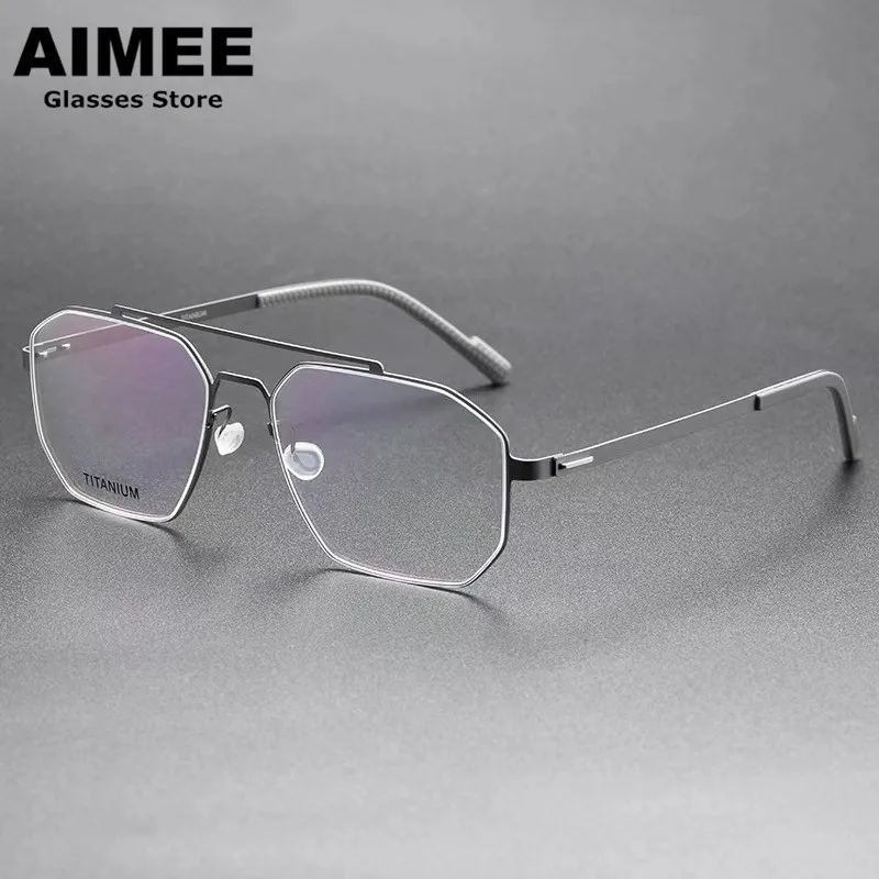 Germany Brand Screwless Square Titanium Glasses Frame Men Ultralight Double-Beam Prescription Eyeglasses Women Myopia Spectacles