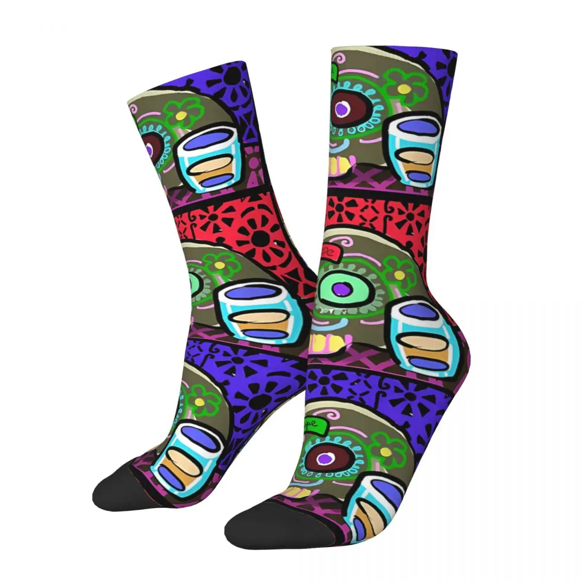 

Funny Men's Socks Sugar Skulls Vintage Day Of The Dead Mexico Skull Hip Hop Seamless Crew Sock Gift Pattern Printed