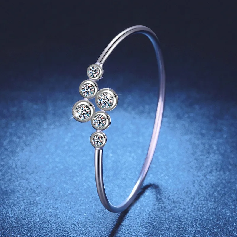 

S925 Sterling Silver Stretch Bubble Bracelet 1.8ct Moissanite Lucky Charm Elegant Adjustable Jewelry for Women