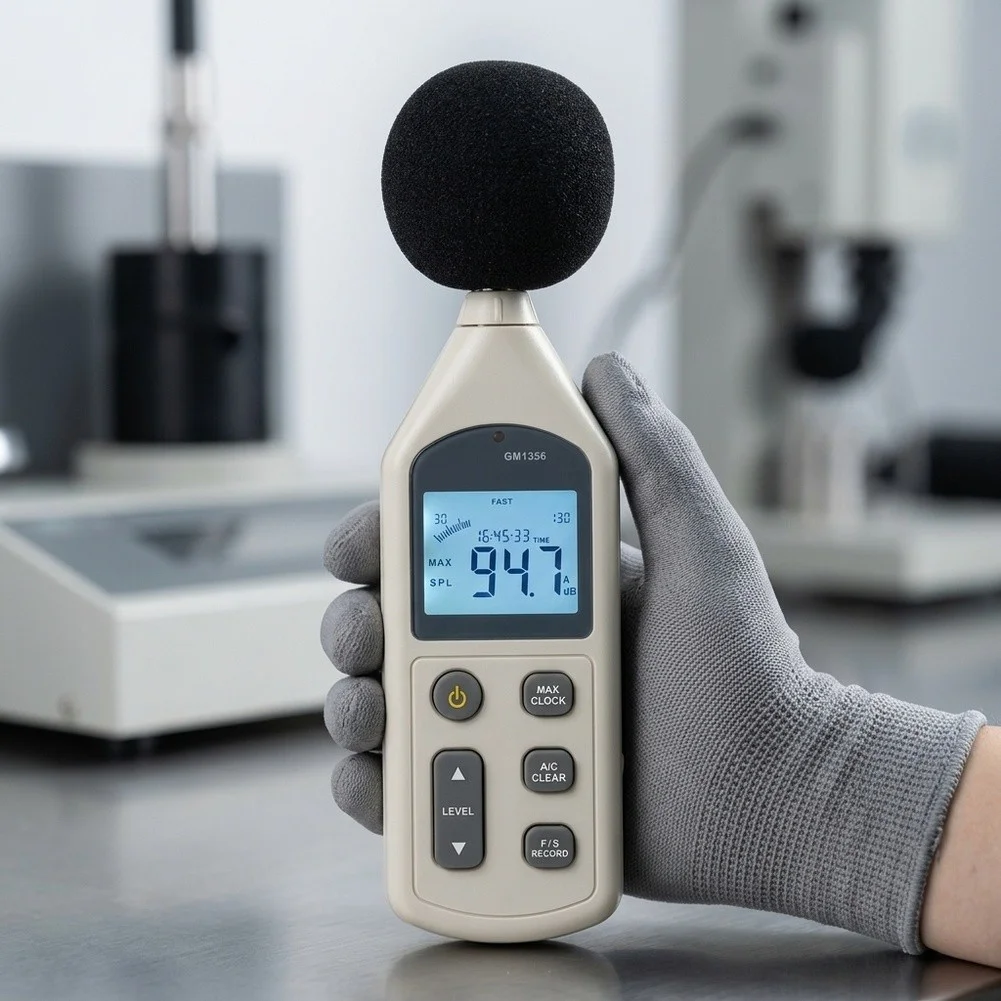 Digital Sound Level Meter GM1356 Decibel Noise Tester 30-130dB A C Weighting USB For Data Transfer Backlight For Max Hold ABS