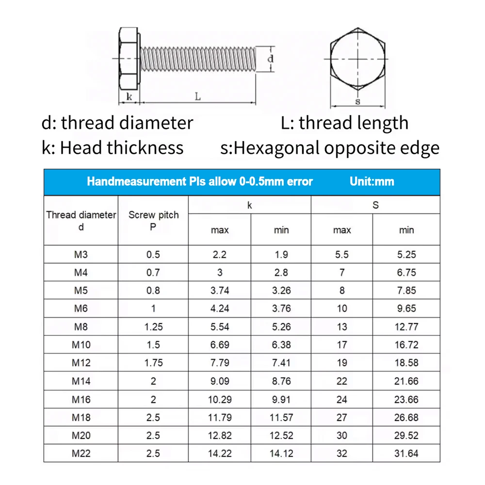M3 M4 M5 M6 M8 M10 M12 External Hex Screw DIN933 304 Stainless Steel Metal Machine Screws Hexagonal Metric Thread DIY Fix Bolt