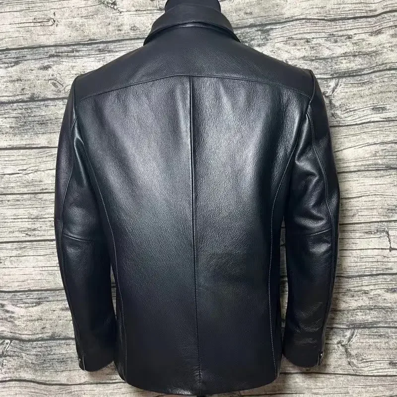 Natural Leather Jacket For Men Cow Leather Genuine Leather Jacket Man Lapel Leather Coat Men Business Casual Male Leather Jacket