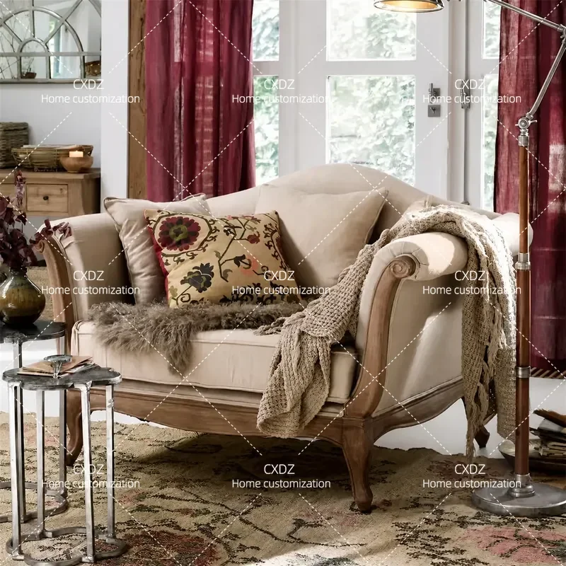 Antique Solid Wood Single Sofa Retro Leisure Armchair for Living Room Villa Small Apartment Tiger Chair Home Furniture