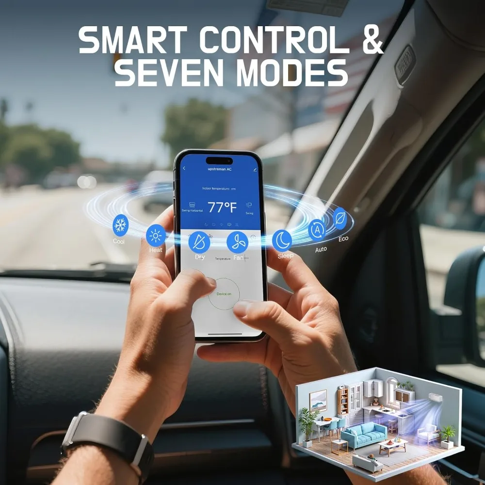 مكيف هواء سبليت صغير 12000 وحدة حرارية بريطانية، وحدة تيار متردد سبليت 115/230 فولت، عاكس موفر للطاقة تيار متردد، 20 SEER2 نظام مضخة حرارية موفرة للطاقة