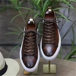 Men Moccasin Casual Shoes Handmade Leather Round Toe Low-heeled Lace Fashion Business Party Outdoor Sports Daily Men Shoes