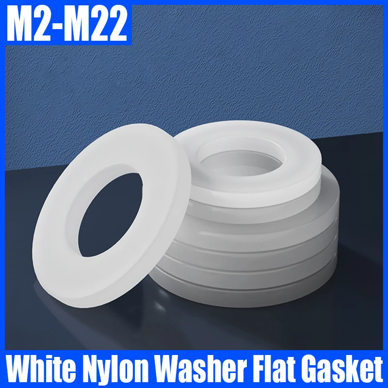 20PCS M2 M3 M4 M5 M6 M8 M10 M12 M14 M16 M18 M20 M22 White Nylon Washer Plastic Insulation Flat Gasket Spacer Seals Rubber Washer