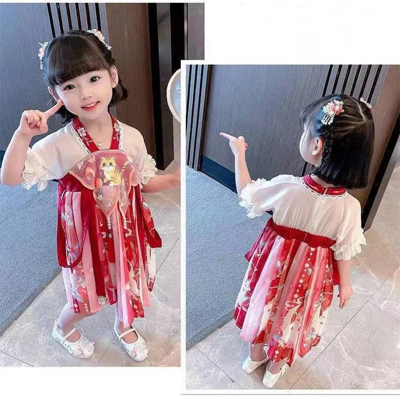 サマードレス女の子韓服古代中国の妖精ドレスキッズファッションかわいい唐カジュアル子供服女の子衣装 Vestidos