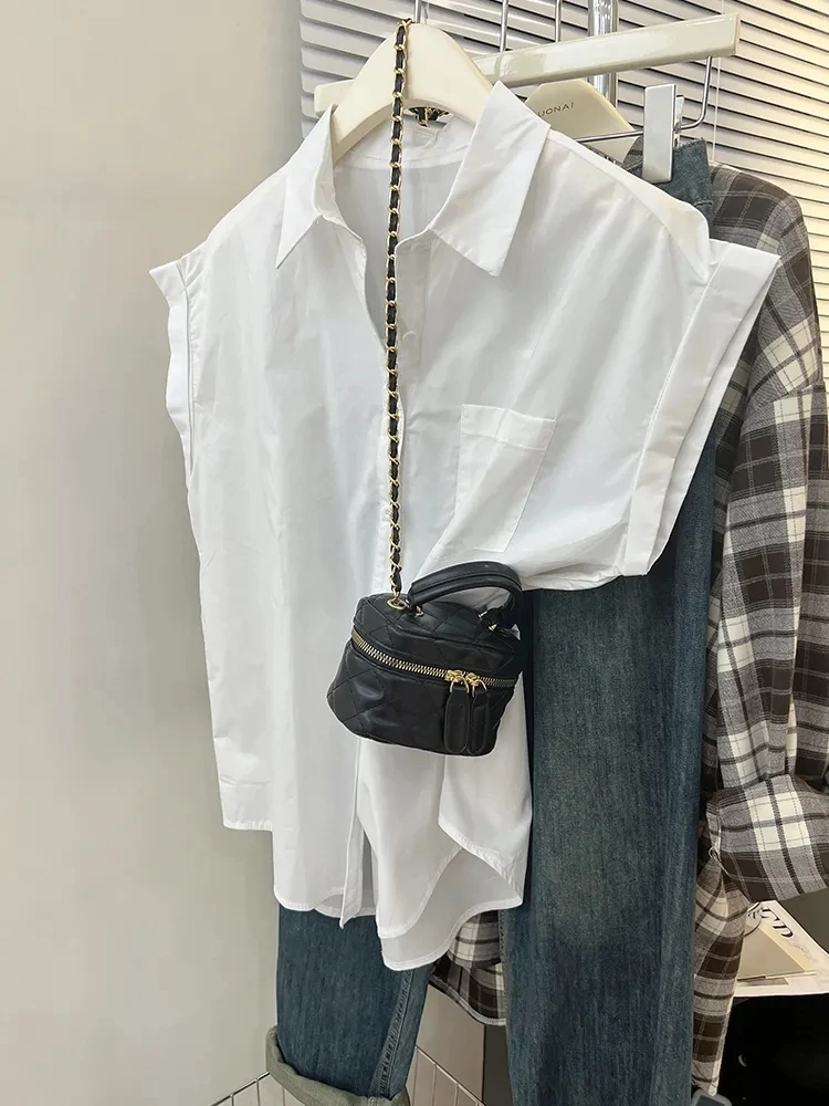 

Новая летняя женская свободная рубашка с коротким рукавом в корейском стиле, однотонная, универсальная, с воротником, топ