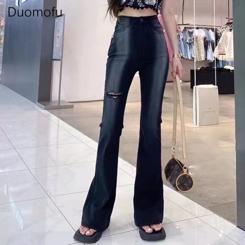 

Duomofu Classic Contrast Color Sexy High Waist Slim Female Jeans Chic Flare Basic Full Length Fashion Simple Casual Women Jeans