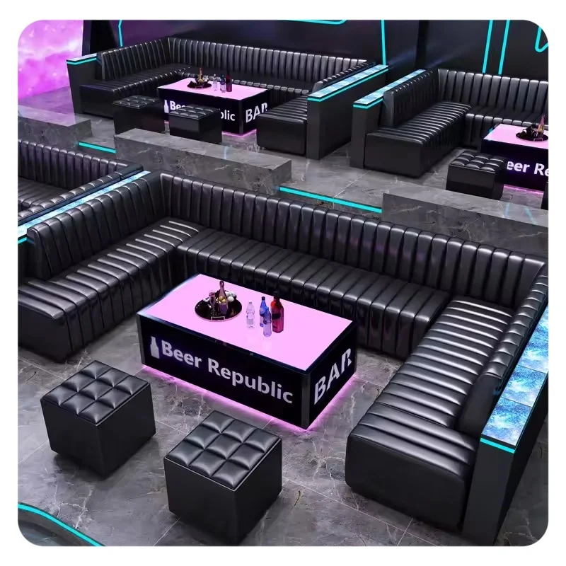 Customized  Light Luxury PU Leather Booth U Shape Restaurant Club Bar  Sofa Disco Sofa  Furniture Set
