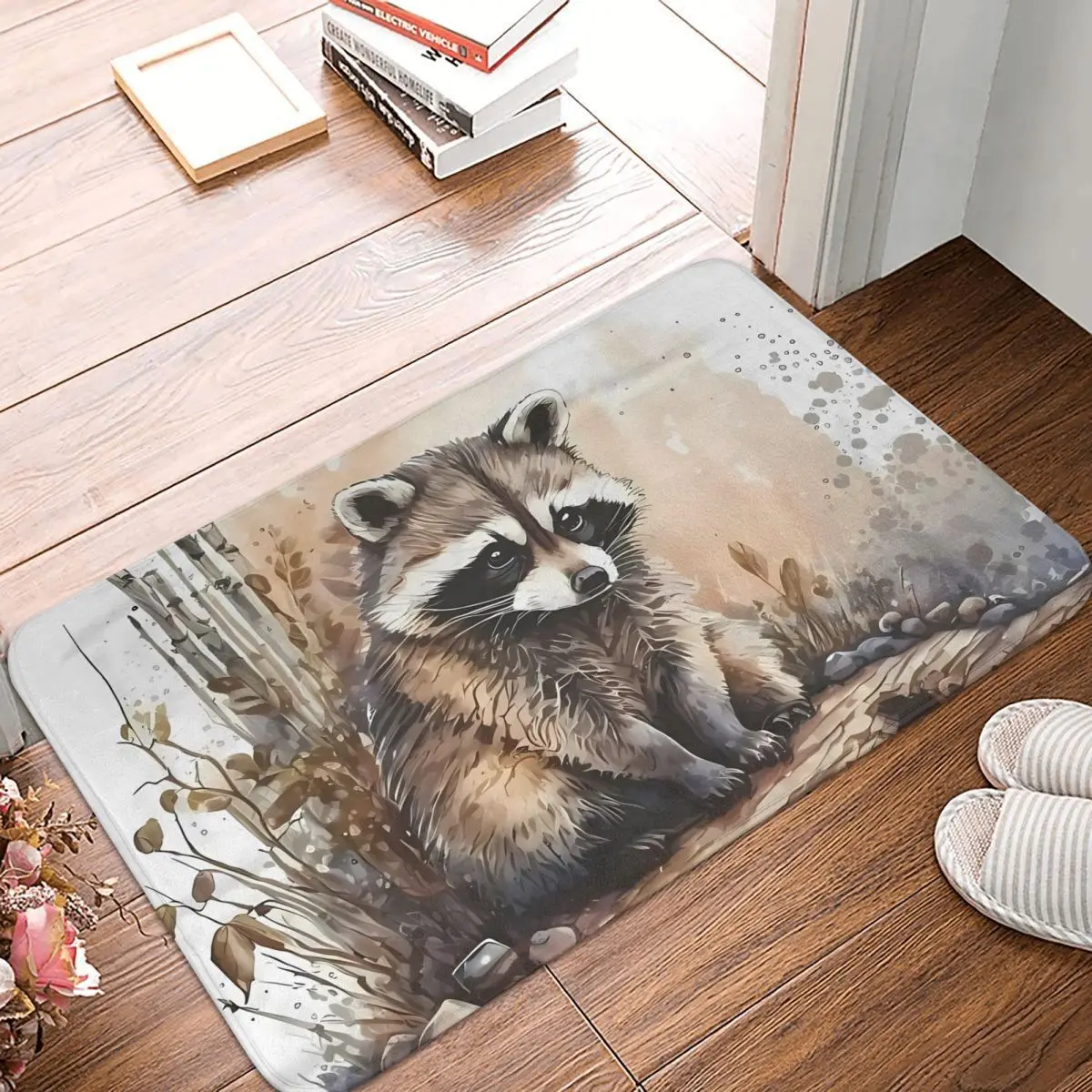 Raccoon Floor Mat for Shower Home Decor Cute Animal Bath Mat Quick Dry Modern Bathroom Carpet Velvet Soft Non Slip Toilet Mat