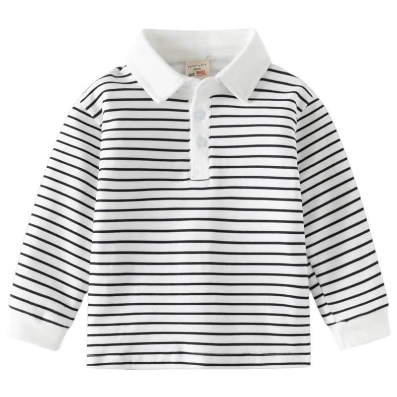 Long Sleeve Polo Shirts for Boys Spring Autumn Children Cotton Full Sleeve Shirt Black White Striped Classic Tops Baby Clothes