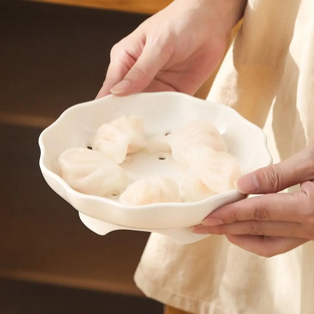 High Legged Ceramic Steamer Flower Shape Hollow Porous Steamer Rack Multi Functional Food Grade Kitchen Steaming Tray