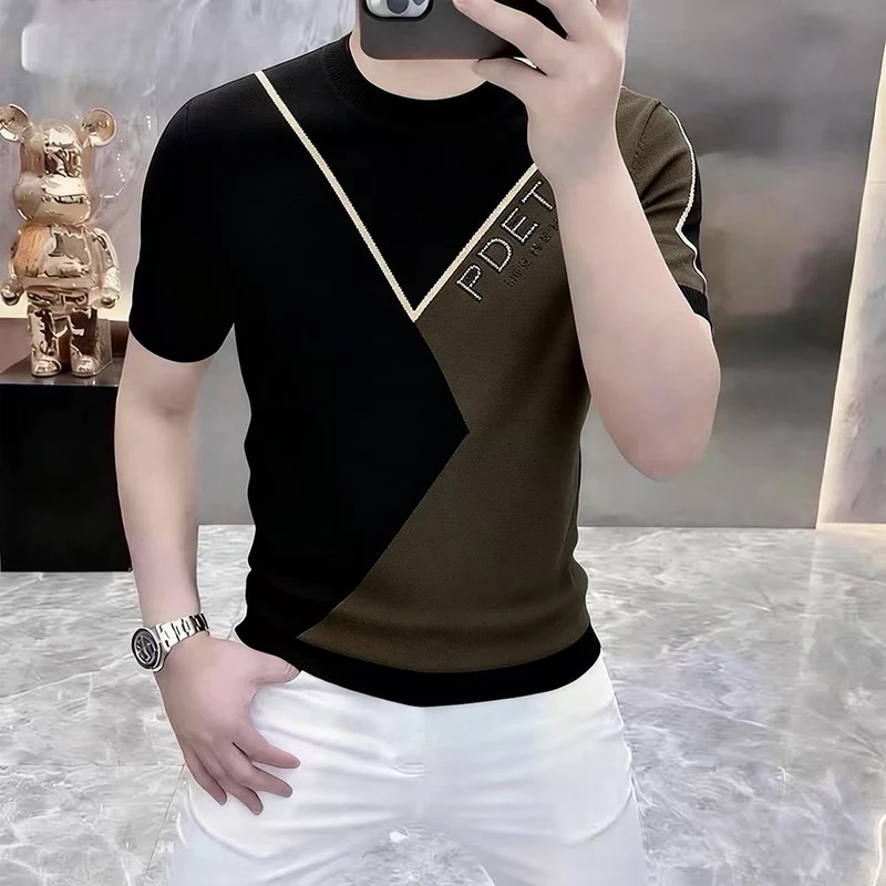 Viscose Blend Elastic T Shirt For Men Short Sleeve Luxury Casual Summer Top Quality Skin-Friendly Breathable Camisetas De Hombre
