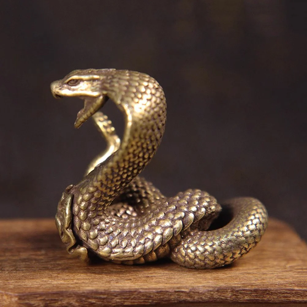 

Miniature Brass Snake Statue Vintage Desktop Ornament Exquisite Brass Snake Decor for Office Living Room Study